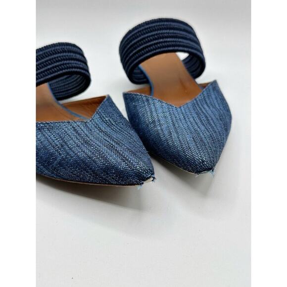 Malone Souliers Navy Blue Canvas Maisie Luwolt Pointed Toe Flat Mules 36 US 6 - Picture 5 of 10